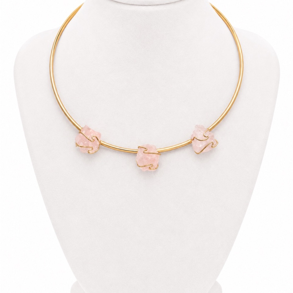 Rose Quartz Gold Choker Necklace